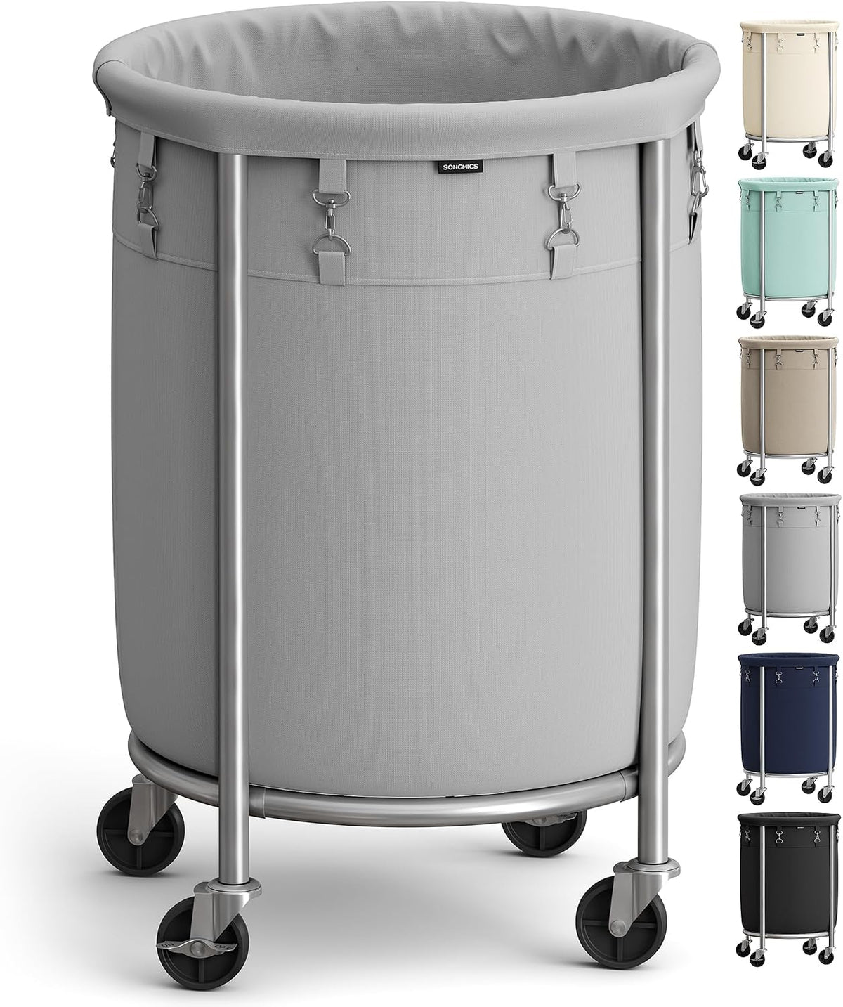 SONGMICS Laundry Basket with Wheels,190L, Steel Frame, Removable Bag