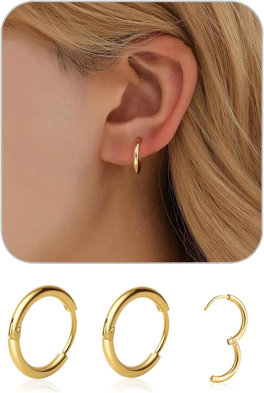 1 Pair 6mm Small Hoop Earrings for Women, Huggie Earrings (Silver/1.6mm)