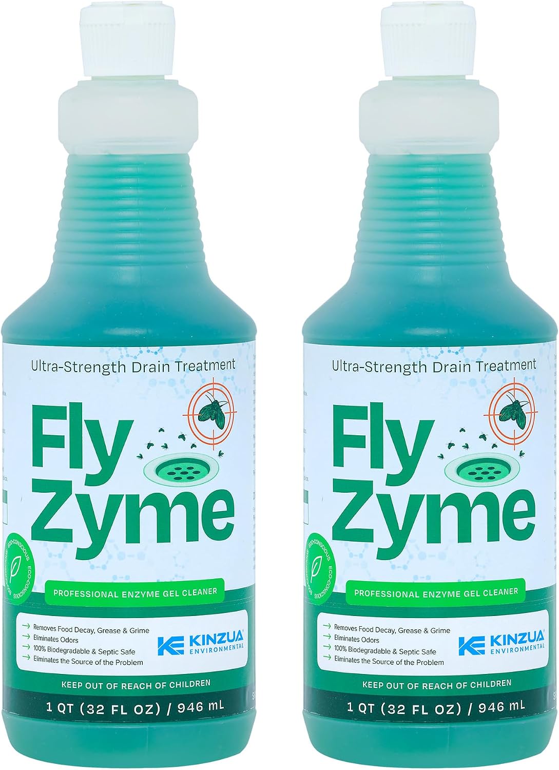Fly-Zyme Enzyme Drain Cleaner Gel for Pipes, Fruit Flies & Odors, 32 fl oz