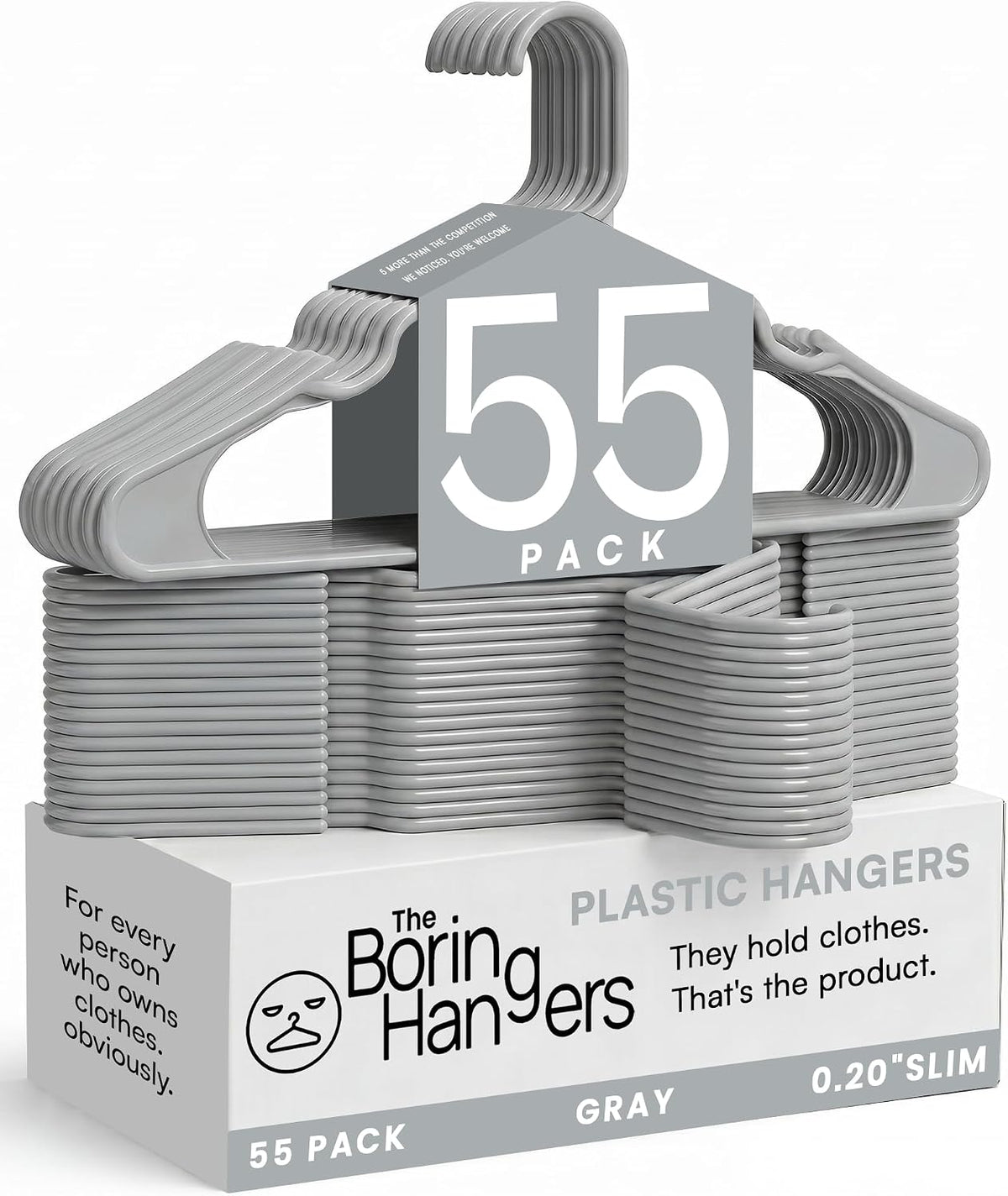 White Plastic Hangers 55 Pack - 10 lb Heavy Duty Plastic Clothes Hangers for Closet - 0.20" Thin, Slim & Space Saving White Coat Hangers for Shirts, Dresses, Jackets, Pants