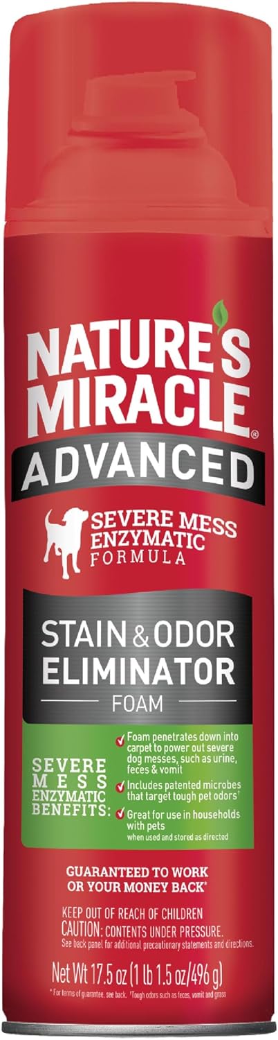 Nature’s Miracle Advanced Dog Stain & Odor Eliminator, Severe Mess, 32 oz | Enzymatic Cleaner Eliminates the Toughest Dog Messes, For Use on Multiple Surfaces, Safe For Pets and Home*, Fresh Scent