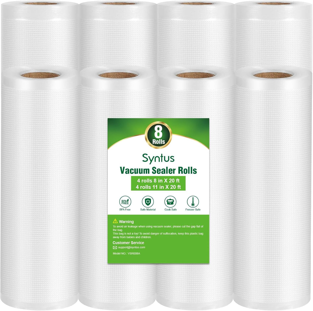 Syntus Vacuum Sealer Bags for Food, 3 Rolls 11" x 20' and 3 Rolls 8" x 20'