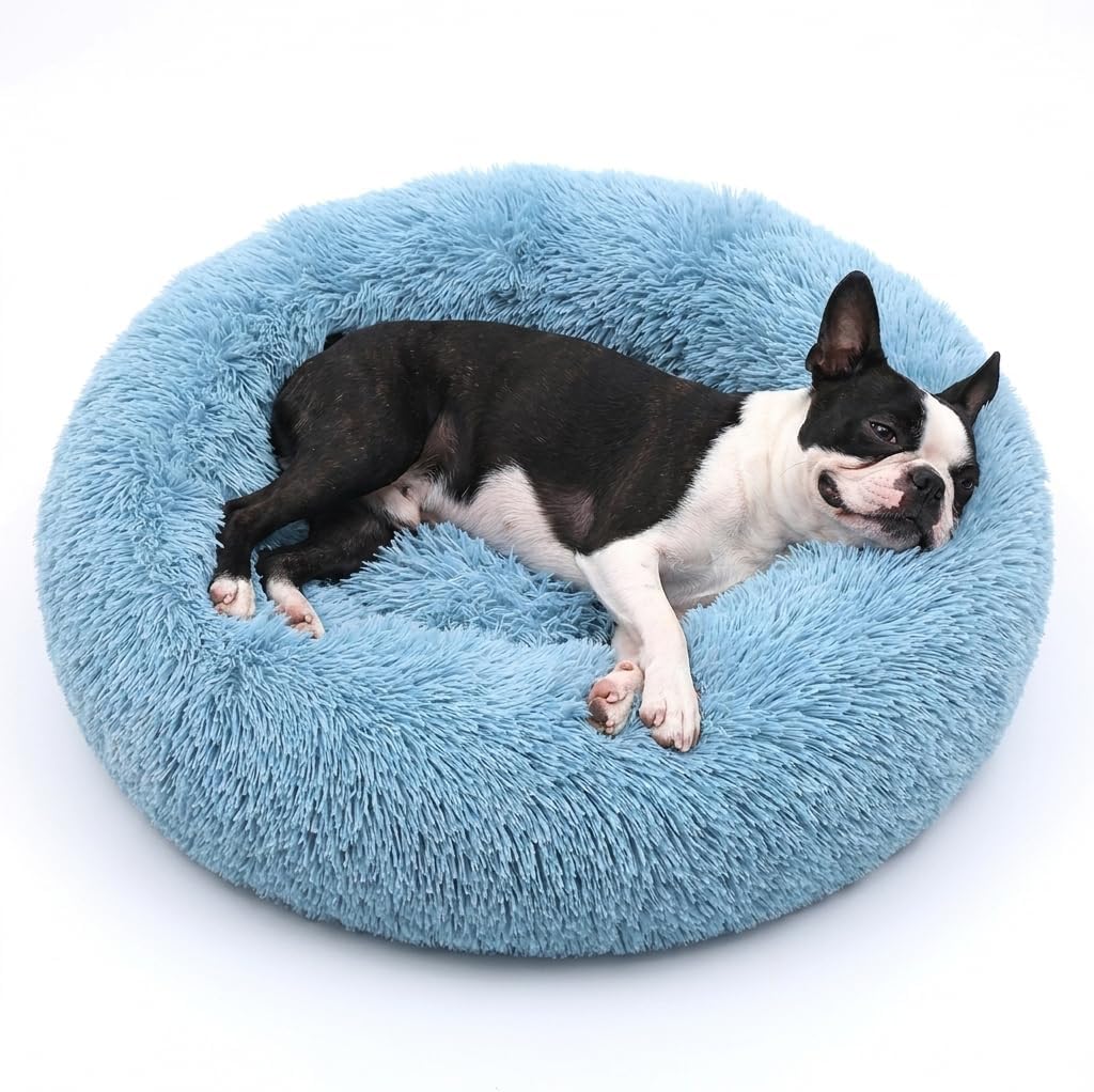 Small Calming Dogs Bed for Small Dogs Anti-Anxiety Machine Washable Fluffy Luxury Anti-Slip Waterproof Mute Base Warming Cozy Soft Pet Puppy Round Bed