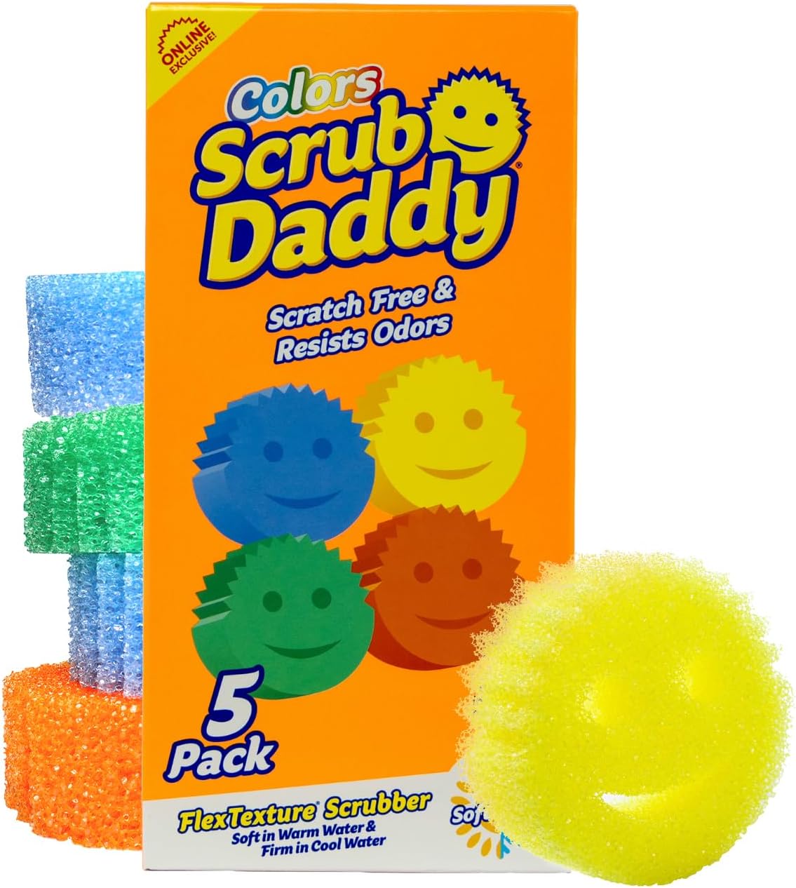 Scrub Daddy Colors Kitchen Sponges - Scratch-Free Dishwashing Sponges & Sponge for Kitchen Sink, Bathroom & Household Cleaning - BPA-Free Polymer Foam (3 Count)