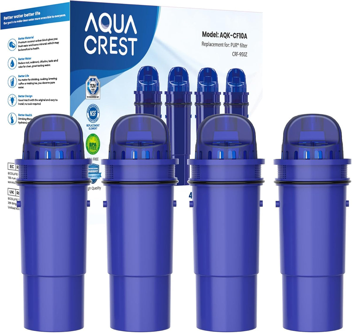 AQUA CREST Water Filter Replacement for Pur® Plus Filter PPF951K, 4 Pack