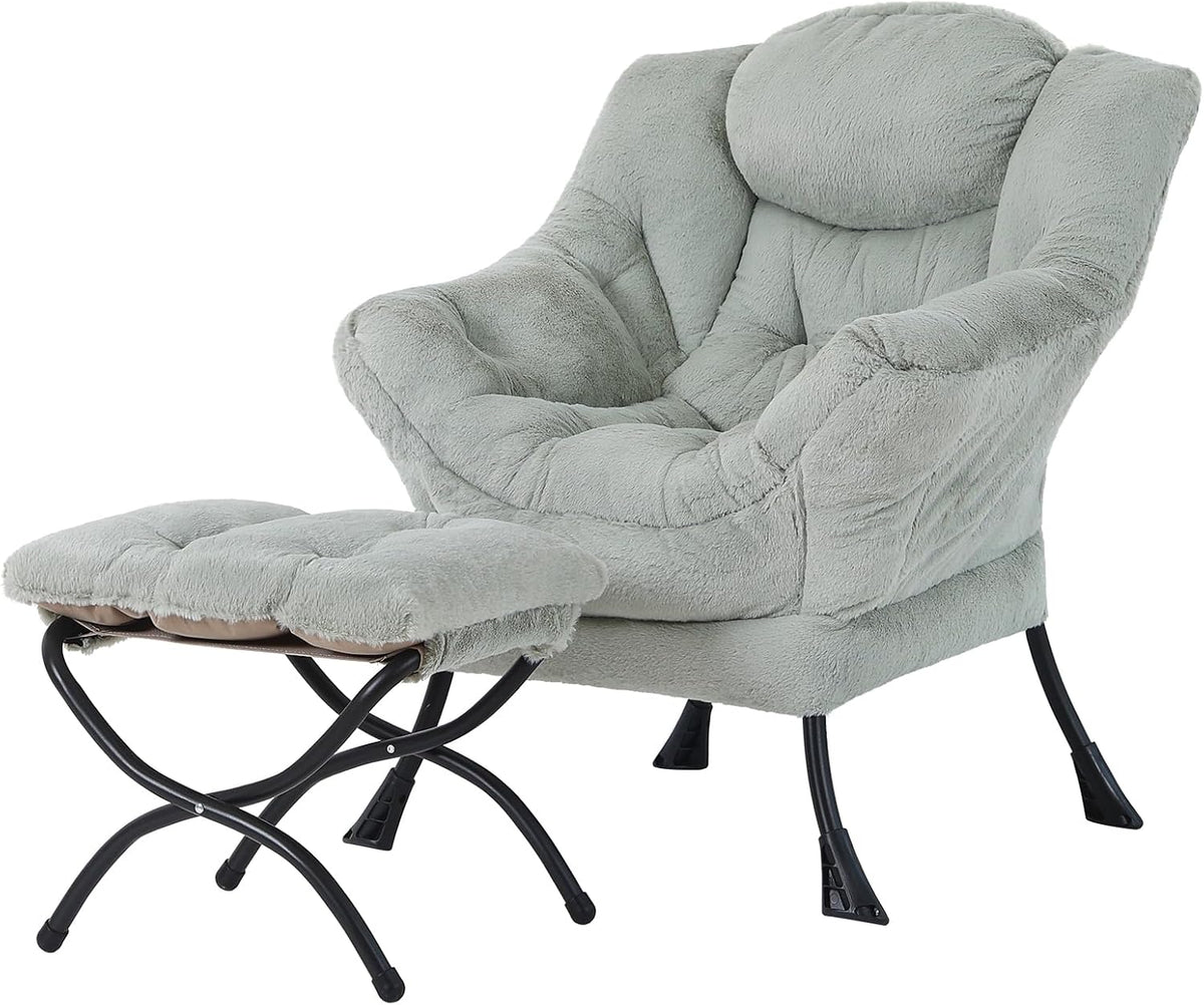 Tiita Lazy Chair with Ottoman, Comfy Reading Accent Chair, Dark Grey