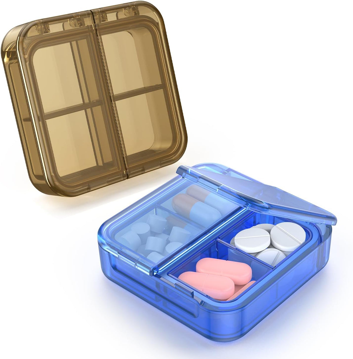 Small Pill Box,4 Compartments Travel Pill Case, Portable Pill Organizer,Mini Pill Container for Pocket,Daily Compact Travel Medicine Holder for Vitamins Fish Oil and Supplement Storage(Pink+Purple)