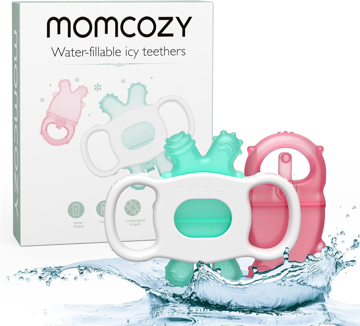 Momcozy Baby Teether Toys | Food Grade Silicone Teething Relief 0-6 Months | Toy 6-12 Months | Baby Essential | Green and Pink