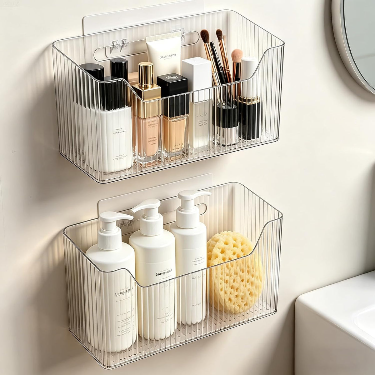 Lae Nuvole Adhesive Cabinet Door Organizer, 2 Pack Wall Shower Caddy, Clear