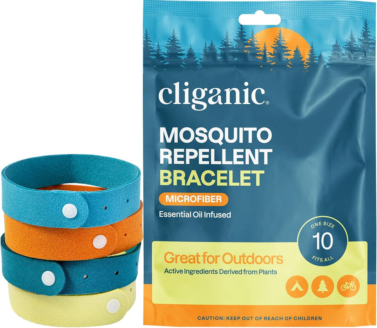 Cliganic Mosquito Repellent Bracelets for Kids & Adults, Natural, 10 Pack