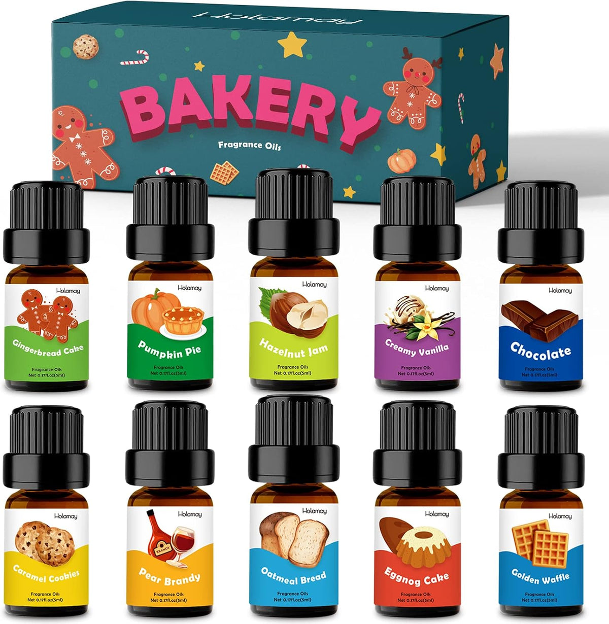 Fruity Fragrance Oil, Holamay Premium Fruit Essential Oils for Diffuser, Candle Soap Making Scents, 10x5ml, Coconut, Strawberry, Mango, Pineapple, More Home Diffusers Oil Scents, Summer Oils Gift Set