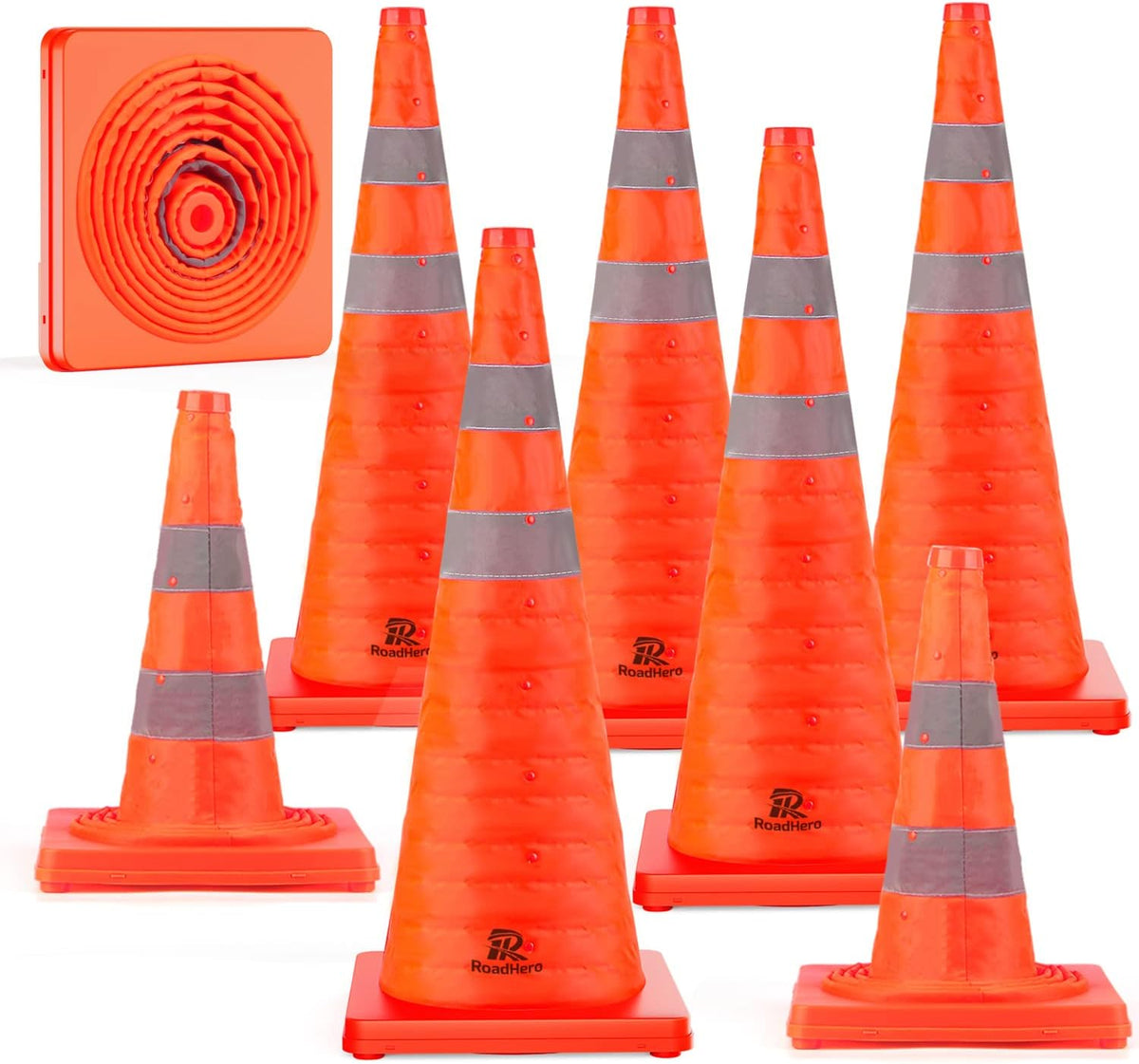 RoadHero 28 Inch 4 Pack Collapsible Traffic Safety Cones with Bag, Orange
