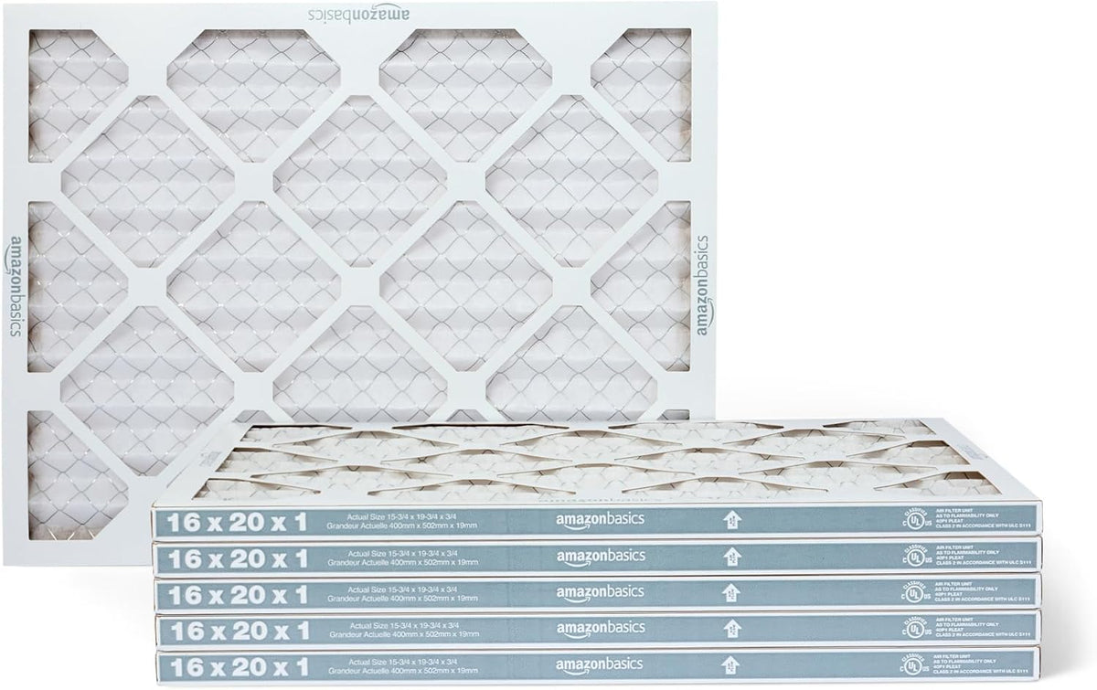 Amazon Basics MERV 5 AC Furnace Air Filter, 20x20x1 inches, 6-Pack (Actual size: 19.75" x 19.75" x 0.75")