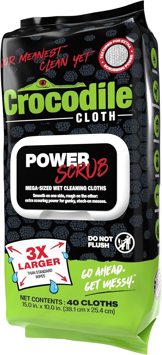 Crocodile Cloth PowerSCRUB Heavy-Duty Hand & Tool Cleaning Wipes, 80 Count
