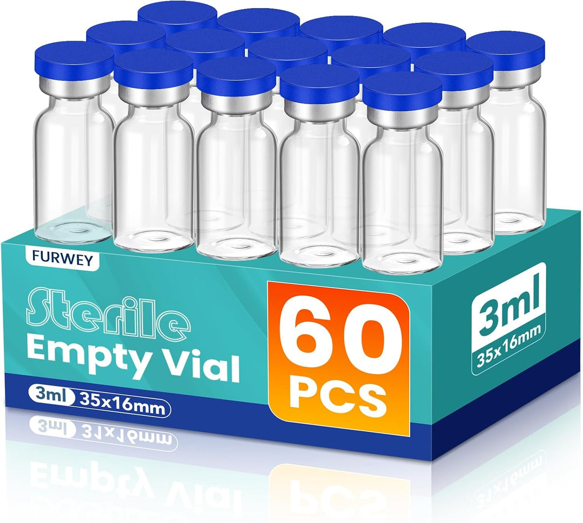 FURWEY 10ML Sterile Vials, Glass Empty Vials for Injection, 20 Pack