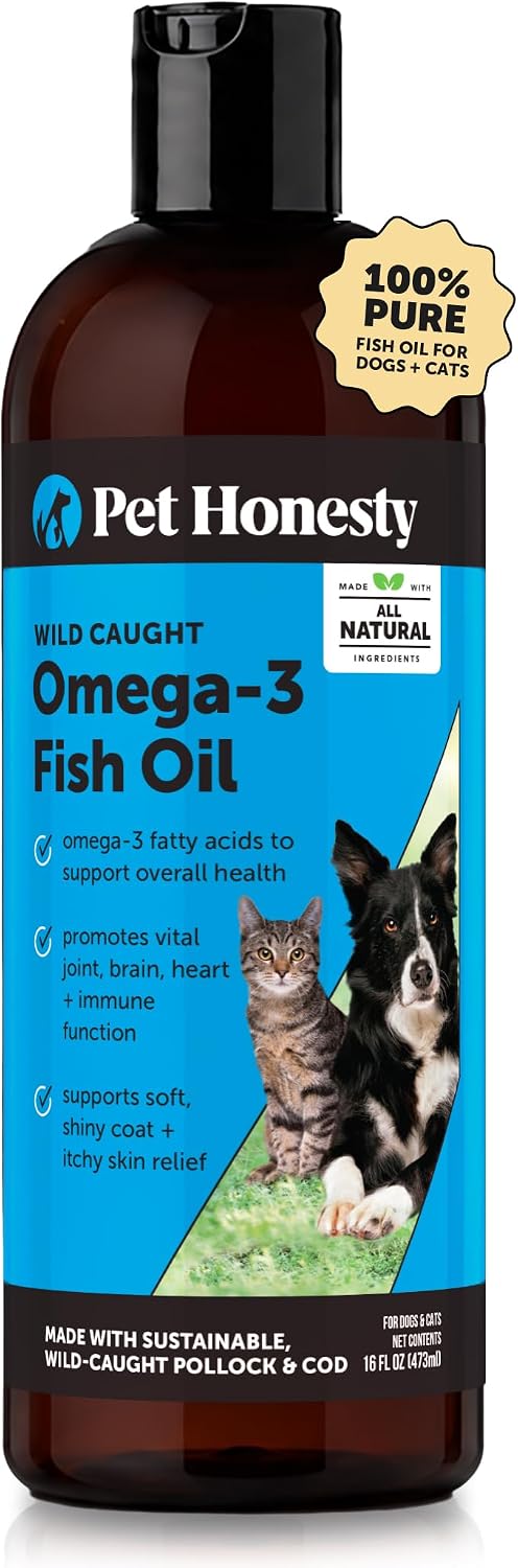 Omega 3 Fish Oil for Dogs and Cats - Liquid Fish Oil for Dogs Skin and Coat Supplement, Dog Omega 3 Fish Oil Supplement EPA + DHA, Wild Caught Pollock & Cod Oil for Dogs for Skin + Coat Health (32oz)