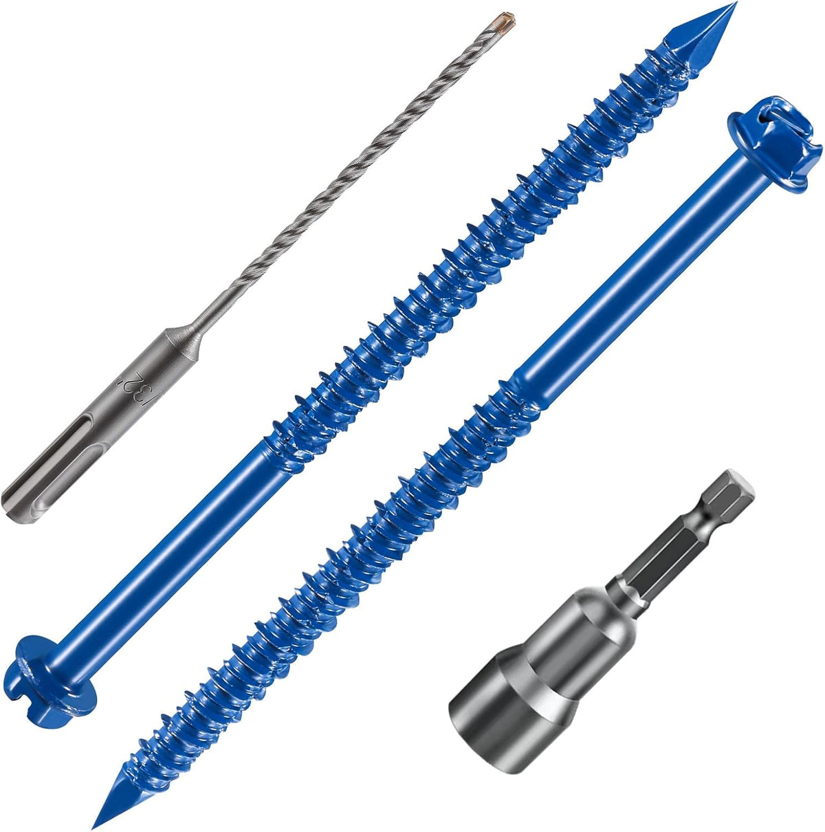 Wensilon(30 PCS) 3/16" * 1-1/4" Slotted Hex Concrete Screws Anchor Blue Hexagon Head for Anchoring to Masonry, Block or Brick Stucco