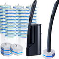 Disposable Toilet Brush with 50 Cleaner Refills Pads，Wall Mounted Toilet Bowl Holder Set，Toilet Cleaning System Starter Kit，Bathroom Cleaning System for Sink Bathtub Wash Basin