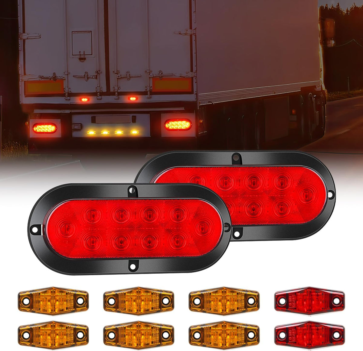 Nilight 6" Oval LED Trailer Tail Lights,Red, 2 Pack, Grommets Mount