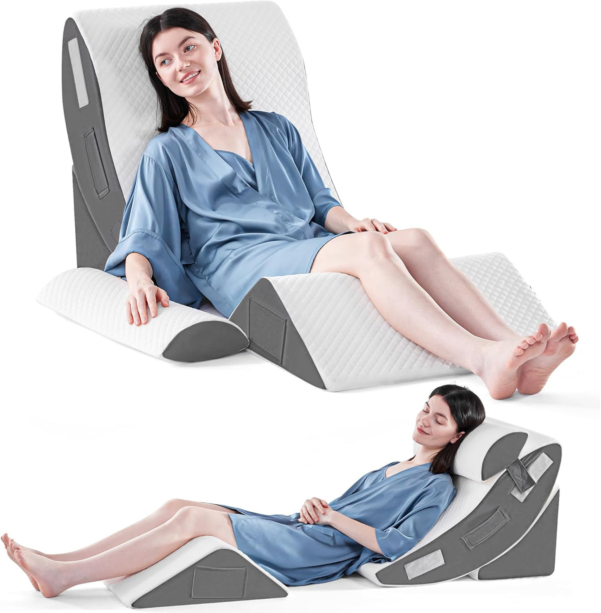 Yojoker 4PCS Orthopedic Bed Wedge Pillow Set for Sleeping, Post Surgery Foam Pillow for Body, Back and Leg Pain Relief, Triangle Adjustable Support Pillow - Acid Reflux, Anti Snoring & GERD Sleeping