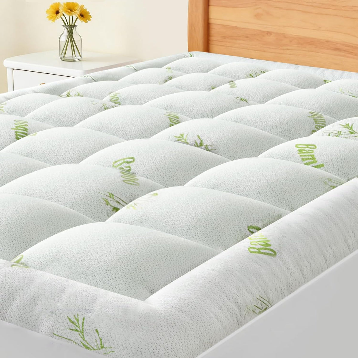 Sweetcrispy Full Size Cooling Bamboo Mattress Topper with Deep Pockets