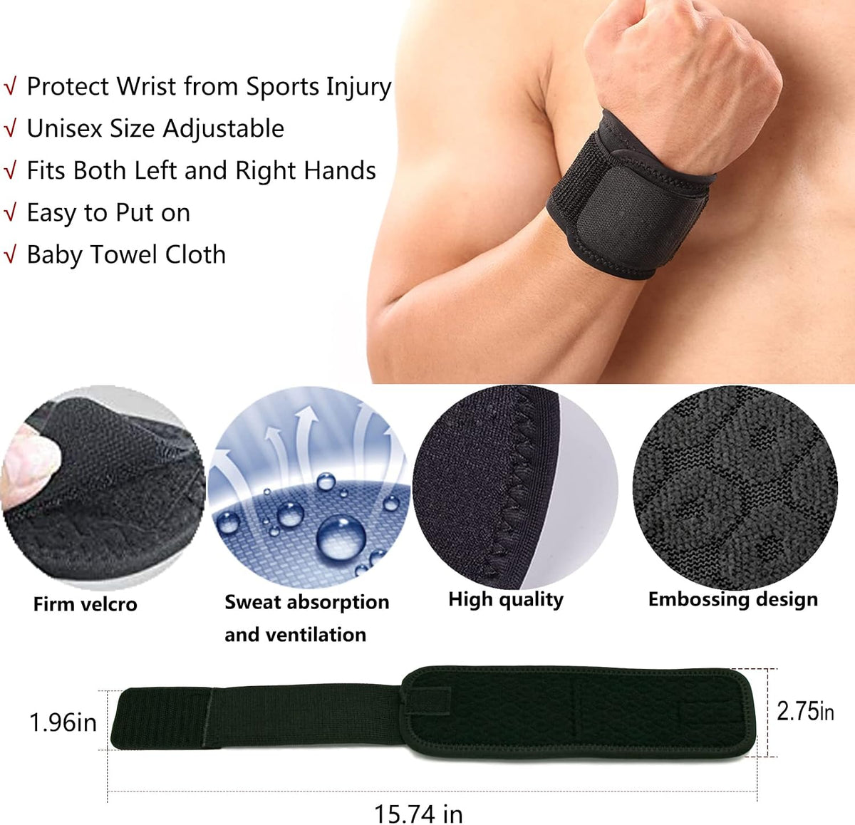 Wrist Brace, 2 PACK Wrist Wraps for Carpal Tunnel for women and men. Wrist Straps for Weightlifting, Working Out and Pain Relief. Flexible, Highly Elastic, Adjustable, Comfortable and Multi-Functional