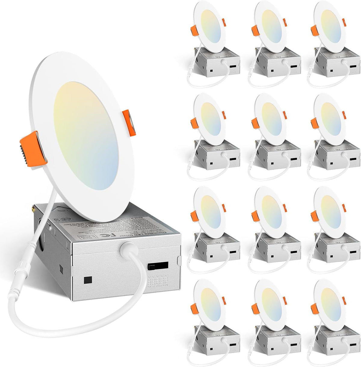 Amico 12 Pack 6 Inch LED Recessed Lighting, Canless Wafer Downlight, White
