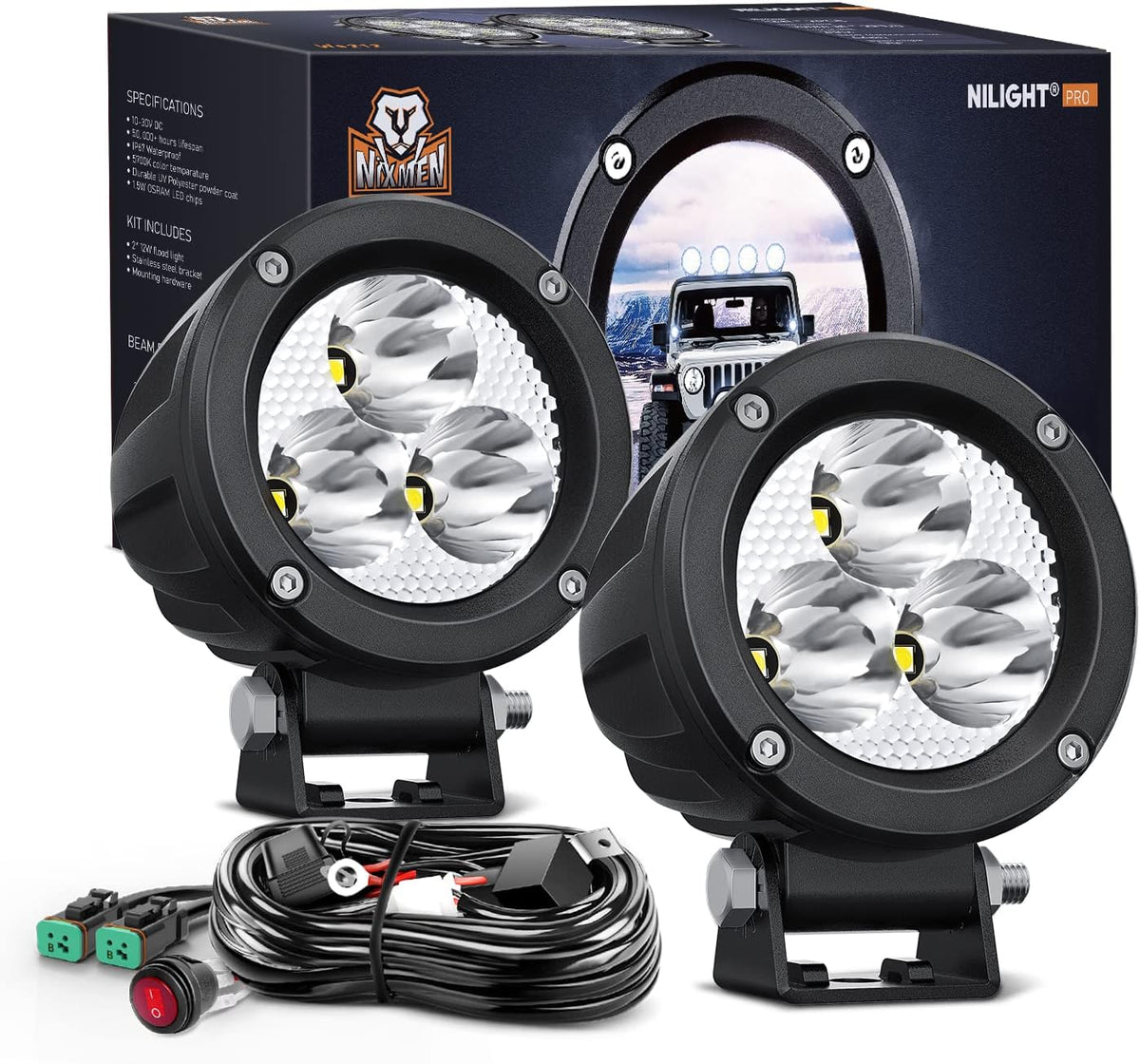 Nilight Led Pods 2Pcs 18W 1260LM Flood Off Road Lights Super Bright Driving Work Fog Lamps for Trucks Pickup Golf Cart SUV ATV UTV 4x4 Van Camper Boat