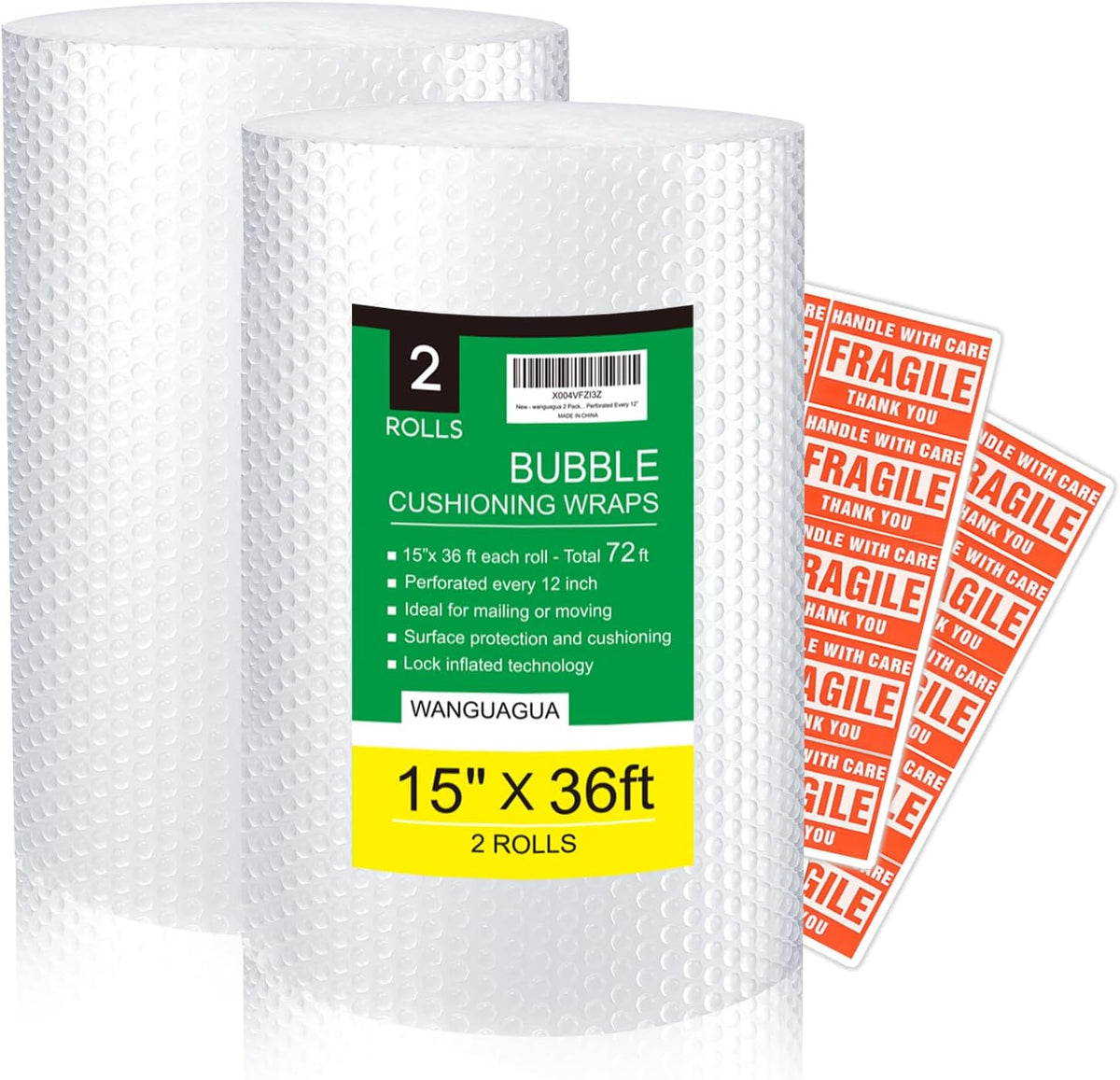 wanguagua Bubble Packing Moving Wrap, 12 Inch x 72 ft Total, 2 Pack