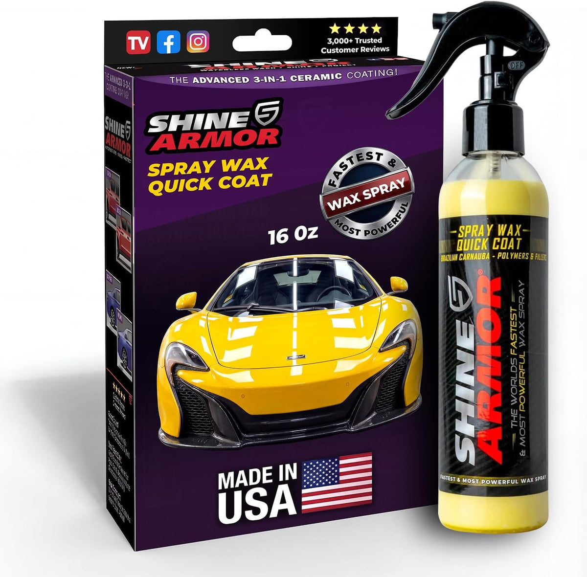 SHINE ARMOR Fortify Quick Coat - 8oz Ceramic Waterless Detailer Spray | 3-in-1 Wash, Wax & Nano-Ceramic Coating | Mirror Shine, Zero Streaks, No Dust Residue | 6-12 Month Protection | Made in USA