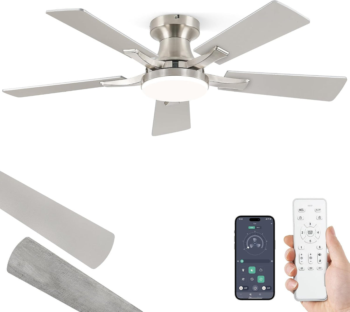 ZMISHIBO 52 Inch Ceiling Fans with Lights, Remote&App Control, Flush Mount