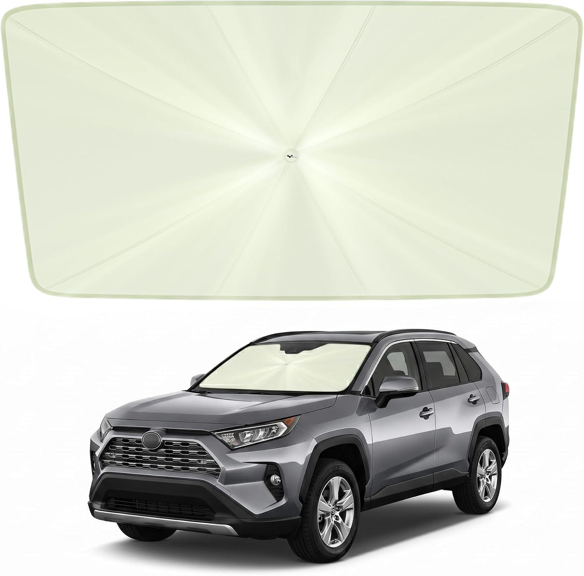 helloleiboo Car Windshield Sun Shade Umbrella 57" x 32", Windshield Sun Shade Foldable with 5-Layer Thickened Vinyl Coating Reflective Heat & UV Protection Fits Most Sedans & Compact SUVs