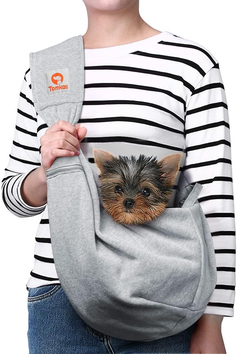 Tomkas Small Dog Sling Carrier - Classic Pocket & Classic Strap - Wrap Carrier - for 3-10 lbs Pets(Black)