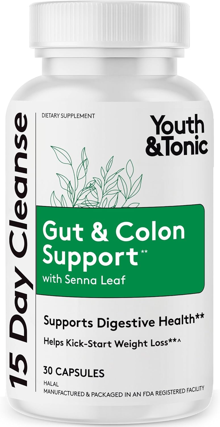 Youth & Tonic 15 Day Cleanse - Colon Cleanse & Gut Support, 30 Pills