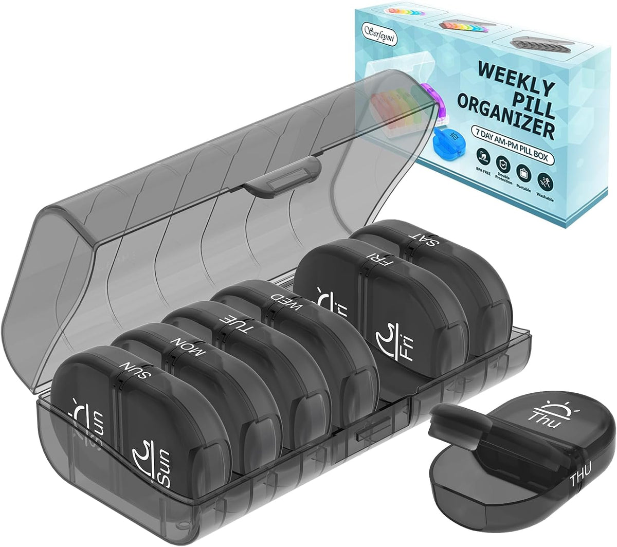 Serfeymi Weekly Pill Organizer 2 Times a Day AM PM Travel Pill Box 7 Day