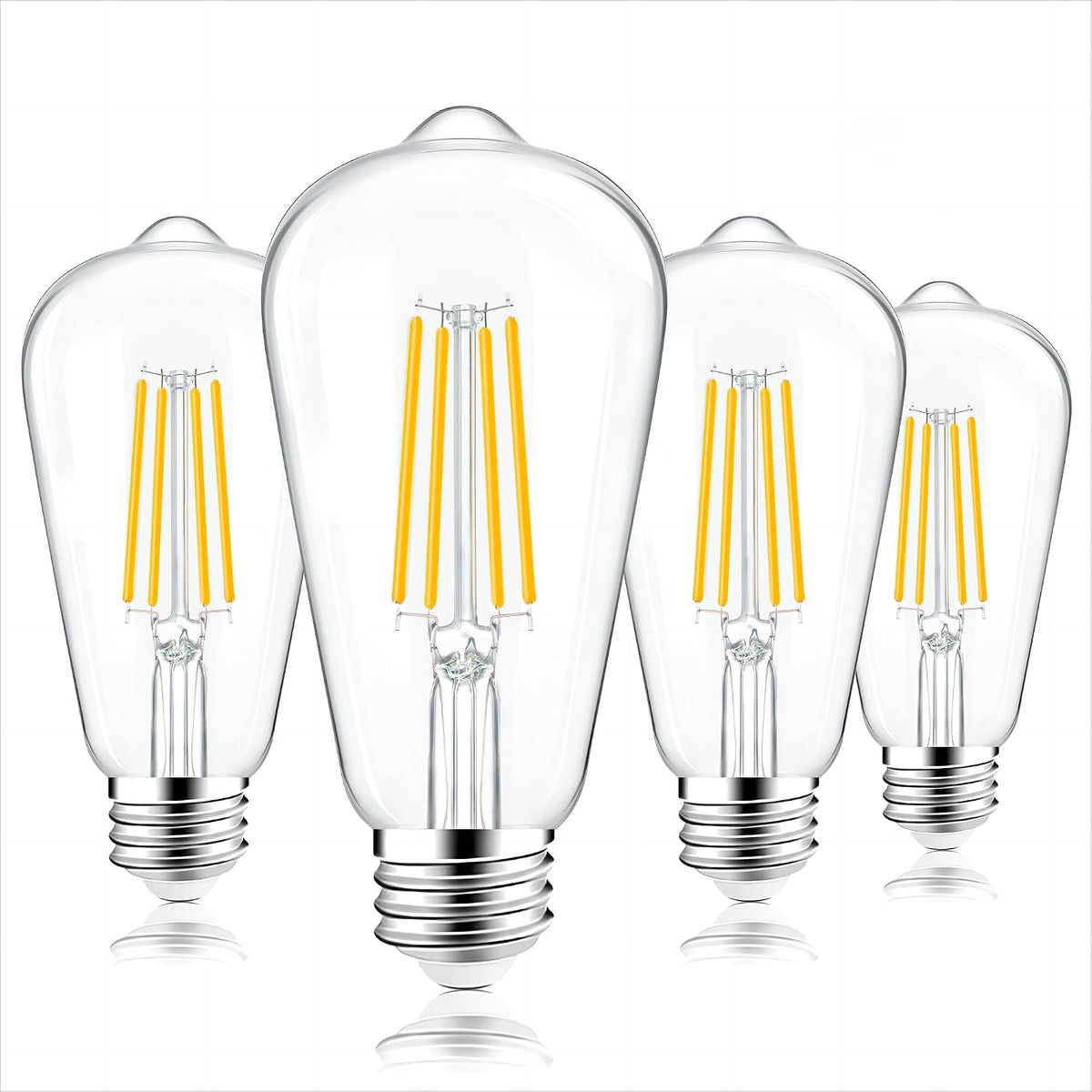 PARTPHONER LED Light Bulbs Dimmable Vintage Edison Bulb, E26 LED Bulb 60W Equivalent 720 Lumens, Warm White 2700K, ST58 Antique LED Filament Bulb CRI 85+, Clear Glass, Pack of 4