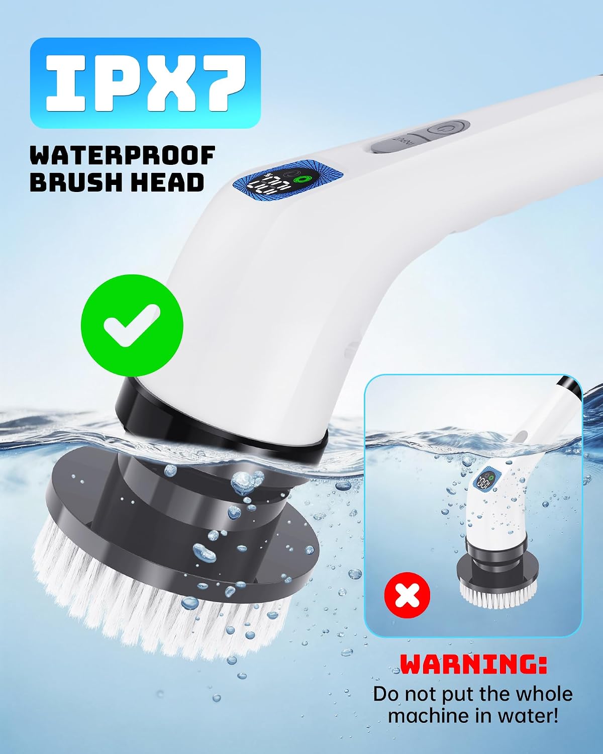 Electric Spin Scrubber with Long Handle | Shower Cleaner Brush for Bathroom