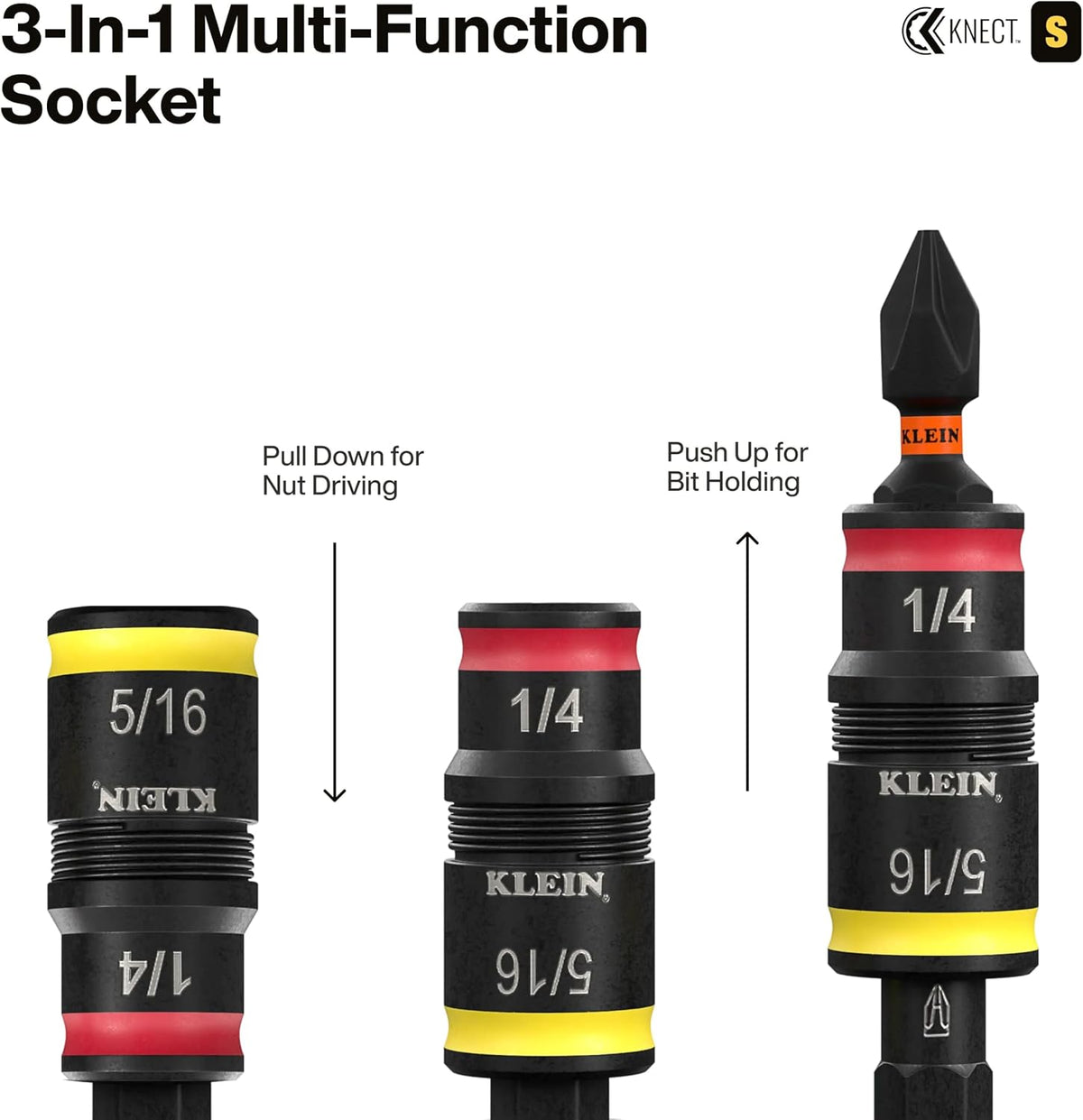 Klein Tools 65301KNECT Impact Socket Set, KNECT (S) 23-Piece SAE Pass-Through and Flip Socket Tool Set, Impact Driver Adapter, MODbox Tool Organization
