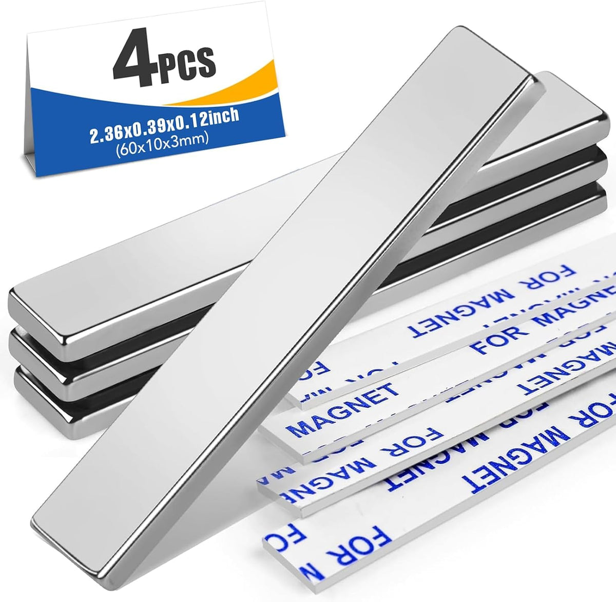 MIKEDE Strong Neodymium Magnets with Adhensive Backing 60x10x3 mm, 5 Pcs