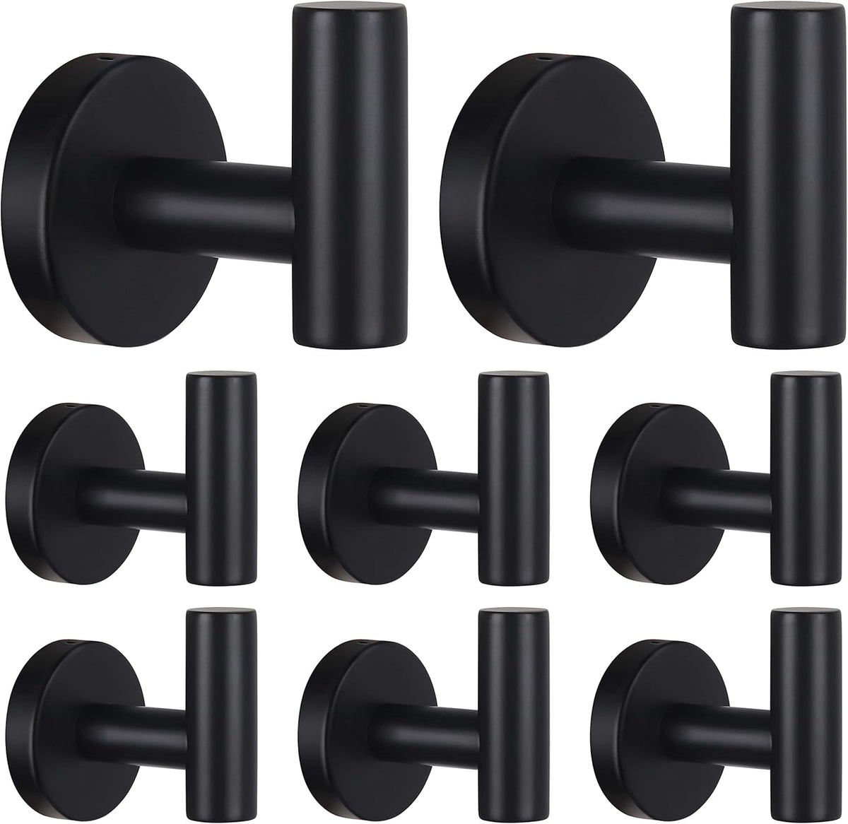 Towel Hooks Bathroom Coat Robe Wall Hook Heavy Duty Door Hanger Towel Robe Clothes Cabinet Closet Sponges Rack for Bathroom Bedroom Kitchen Hotel Pool 4 Packs Black(Drilling Installation)