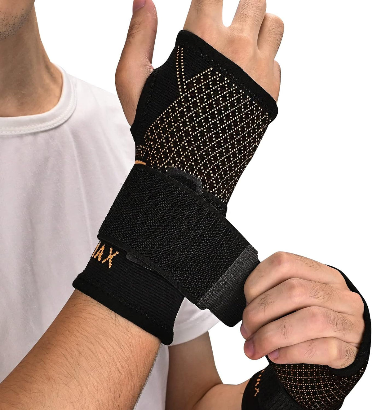 INDEEMAX Copper Wrist Compression Sleeve 1 Pair, Comfortable Hand Brace Support for Arthritis, Tendonitis, Sprains, Workout, Carpal Tunnel - Left & Right - Women and Men