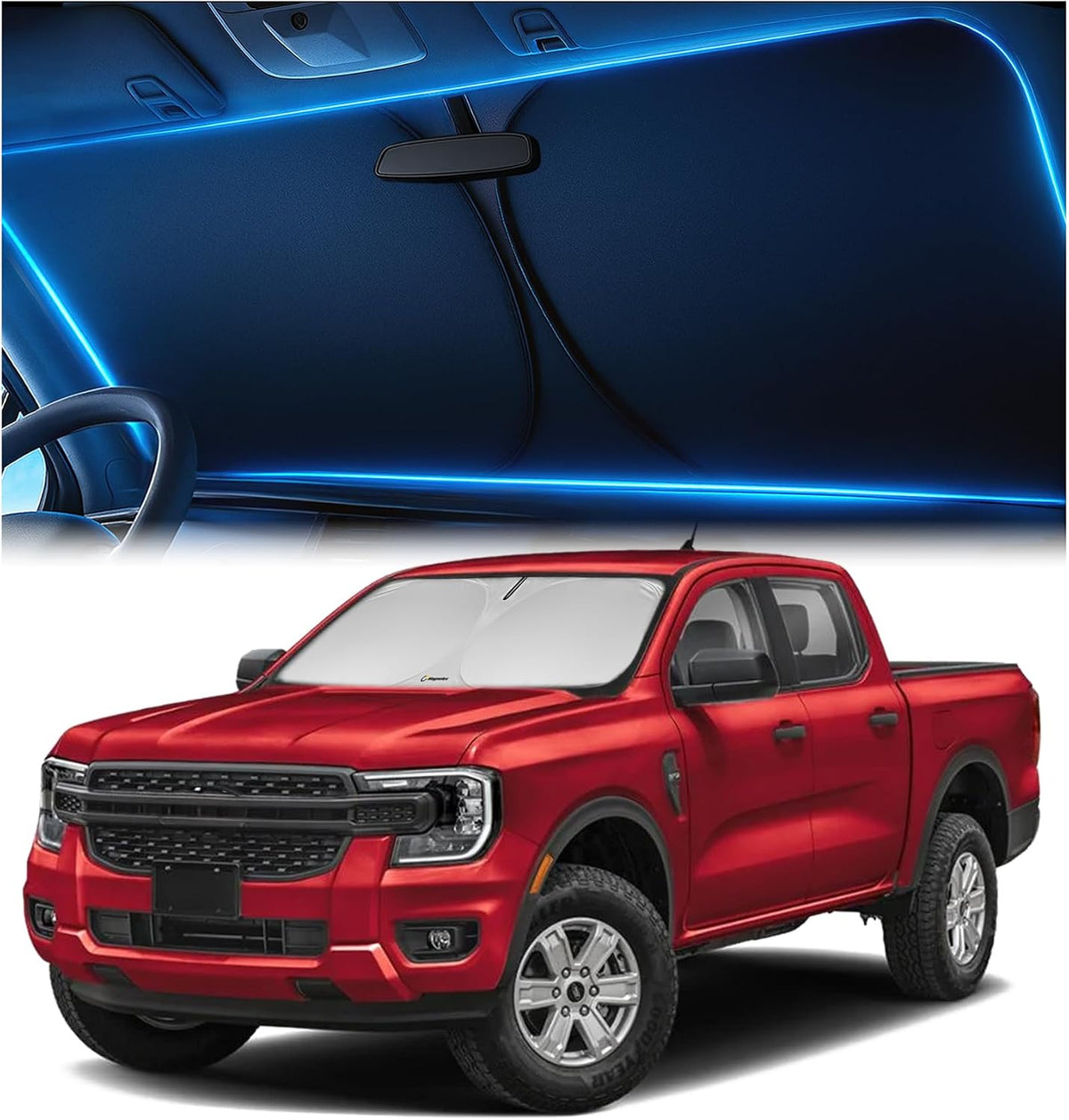 Magnelex Windshield Sun Shade for GMC Sierra 1500 2500 3500 (SLT AT4 Denali) 2019-2026, Foldable Car Window Sunshade, Heat & UV Visor Cover, Reflective Front Shades Accessories