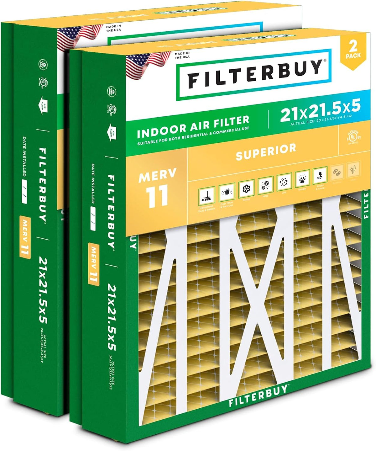 Filterbuy 20x25x5 Air Filter MERV 11 Pet & Allergy Defense (2-Pack)