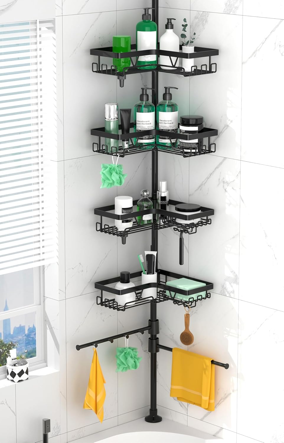 DAOYA Corner Shower Caddy Tension Pole 4 Tier Shower Caddy Organizer Black
