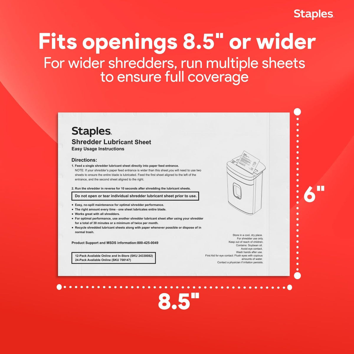 Staples Shredder Lubricant Sheets, Reduces Friction & Noise, 24-Pack