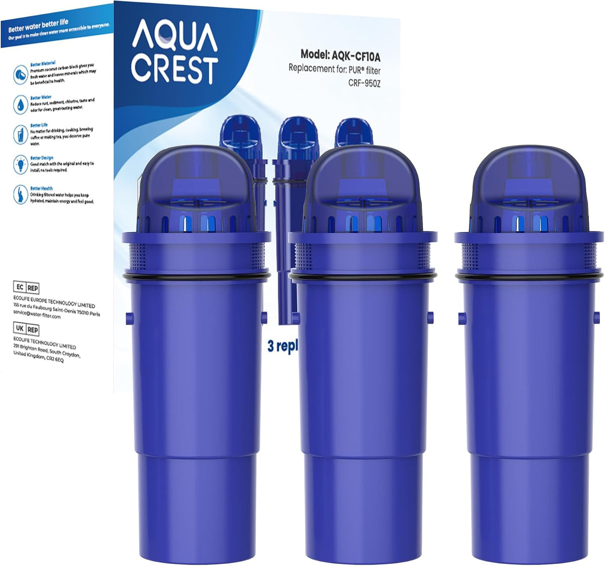 AQUA CREST Water Filter Replacement for Pur® Plus Filter PPF951K, 4 Pack