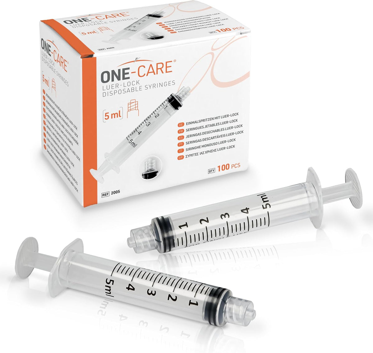 ONE-CARE Luer-Lock Syringe, 1 mL, 100 Count, Blister-Packed