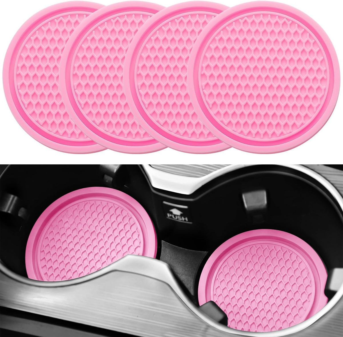 SINGARO Car Cup Coaster, 4PCS Universal Non-Slip Cup Holders Embedded in Ornaments Coaster, Car Interior Accessories, Red