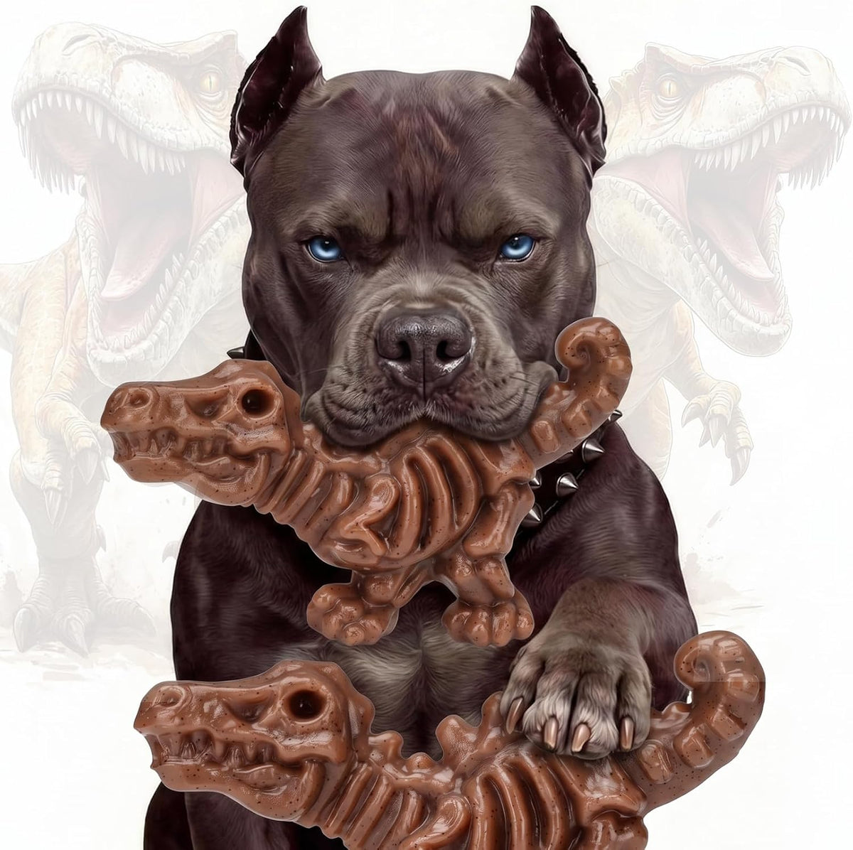 DinoBone 2-Pack Tough Dog Chew Toys for Aggressive Chewers, Rock-Hard Nylon | Bacon Flavor Bones for Large Dogs 20–90 Lb, Designed for Power Chewers and Helps Redirect Destructive Chewing, Amber Color