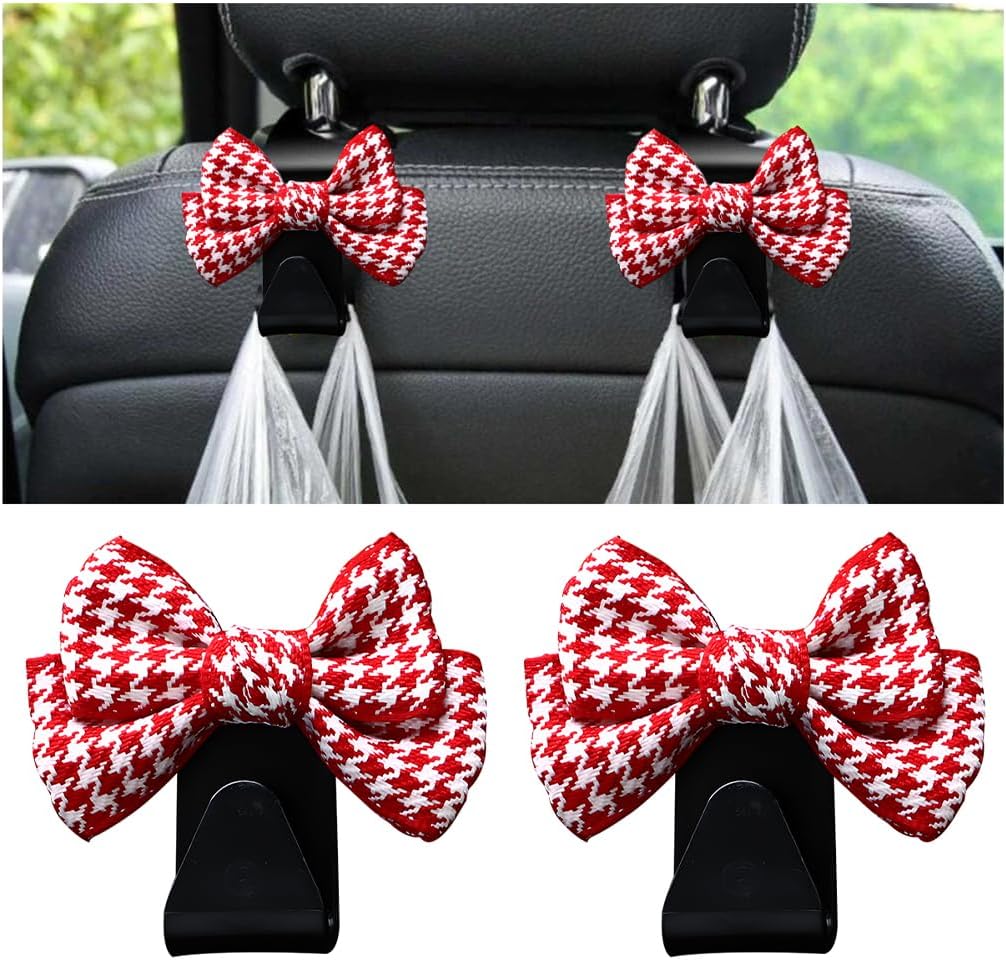 Mandark 2PCS Bow Car Headrest Hooks for Bags, Black Line